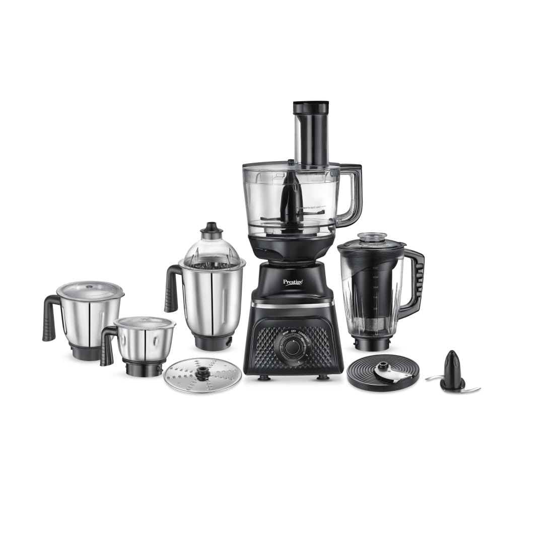 Prestige Prisma Pro 750W 5 Jars Mixer Grinder, 3 Stainless Steel Jars, 1 Multi Utility Jar, 1 Juice Jar, 6 Efficient Blades, Black & Silver + Prestige 1.5L PMC 3.0 Plus Multi Kettle / Multi Cooker