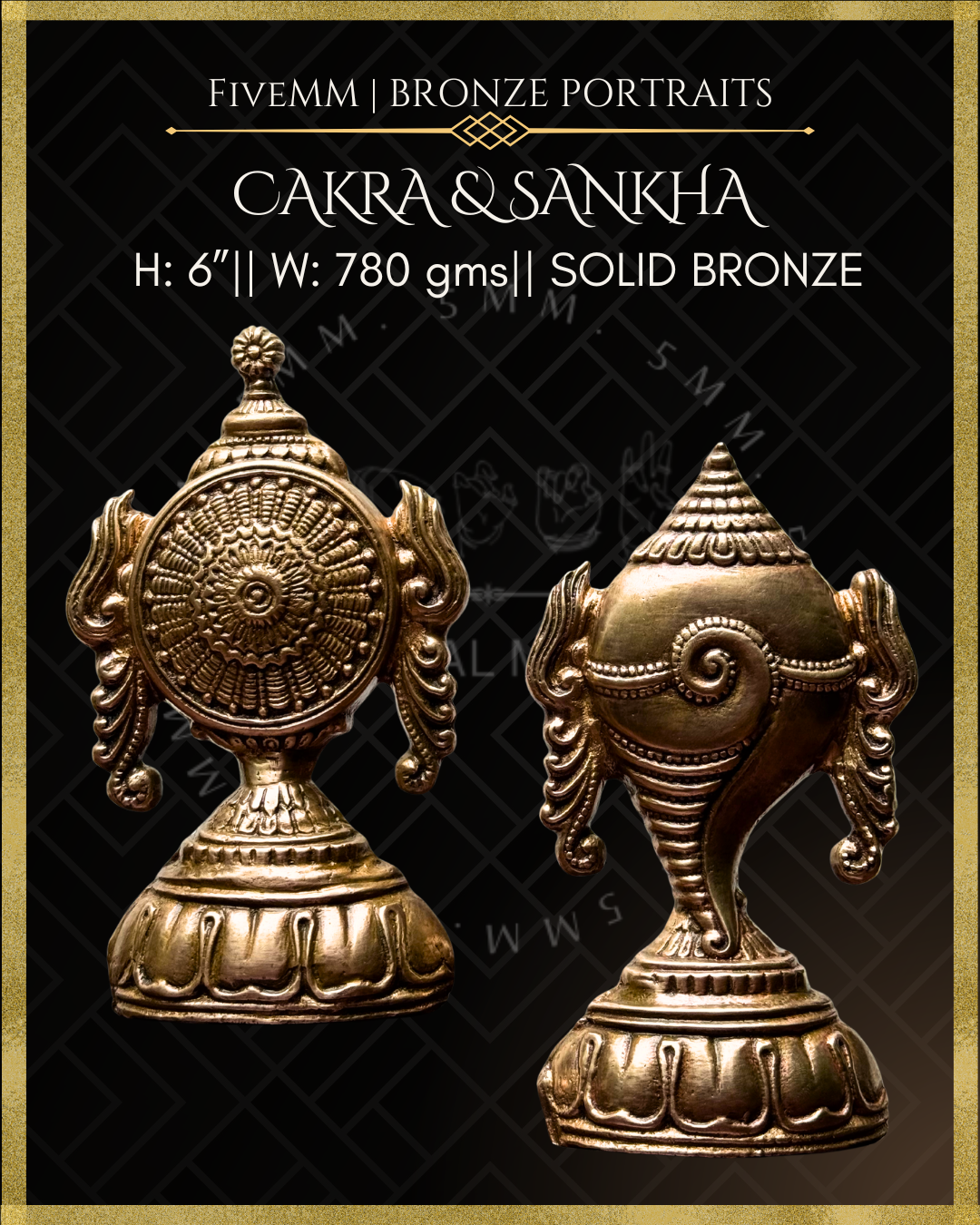 Chakra & Sankha Panchaloha Bronze Icon Set - 6"