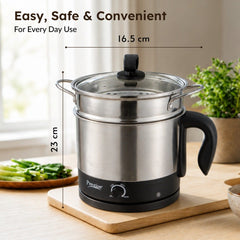 Prestige Endura 1000W Mixer Grinder, 3 SS Jars, Stainless Steel Body, Ball Bearing Pure Copper Motor, See-Through Lids, Black & Silver + Prestige 1.5L PMC 3.0 Plus Multi Kettle / Multi Cooker