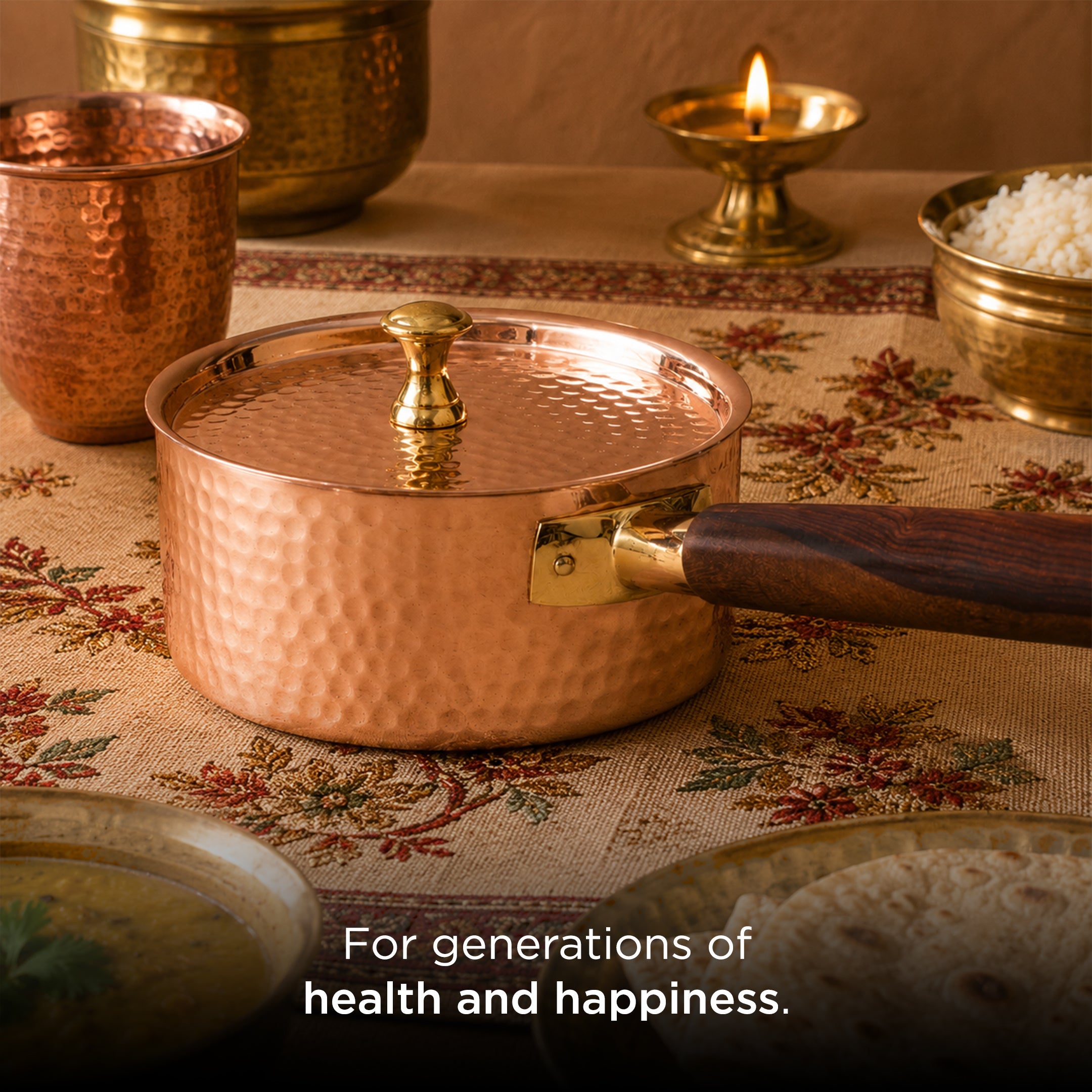 Traditional Copper Sauce Pan with Tin Coating, Lid & Insulated Handle (तांबा का सॉस पैन) | Total Weight: ~700 g
