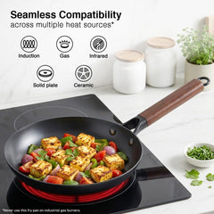 Prestige Castlite Nitride Cast Iron Fry Pan 20cm/0.9L, Rust-Proof, Chemical-Free + Prestige Castlite Lightweight Cast Iron Kadai 24cm/2.4L with Glass Lid, Enamel Coated, Gas & Induction, 15Y Warranty
