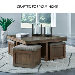 Sheesham Wood Coffee Table with Cushioned Storage Stools – Geraldene