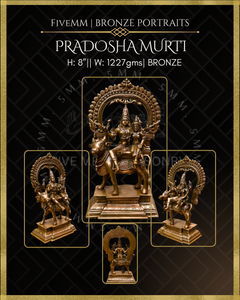 Pradosha Murti Shiva and Uma sitting on Nandi Panchaloha Bronze Icon - 8" with arch