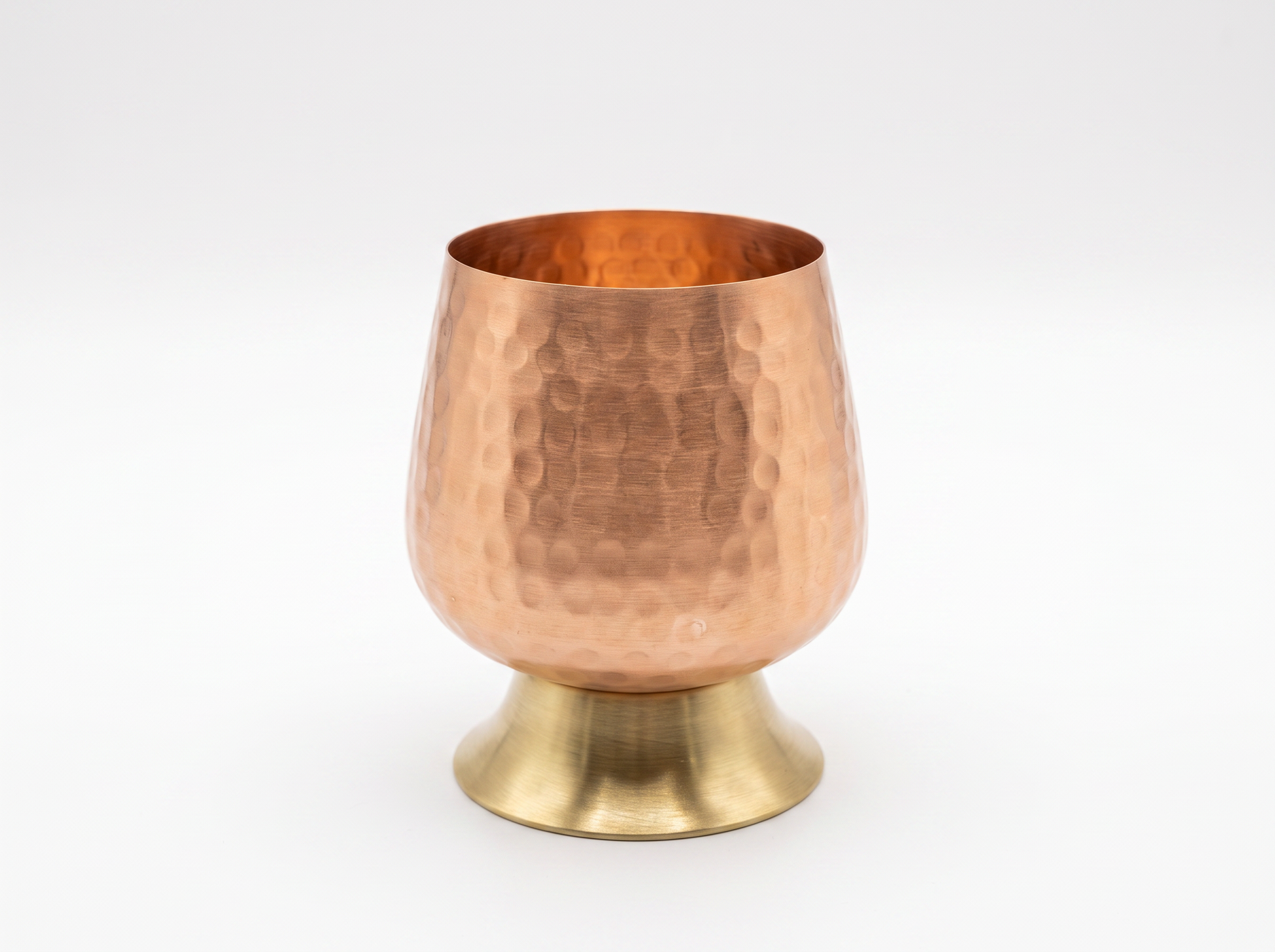 Handcrafted Hammered Copper Goblet with Brass Base
