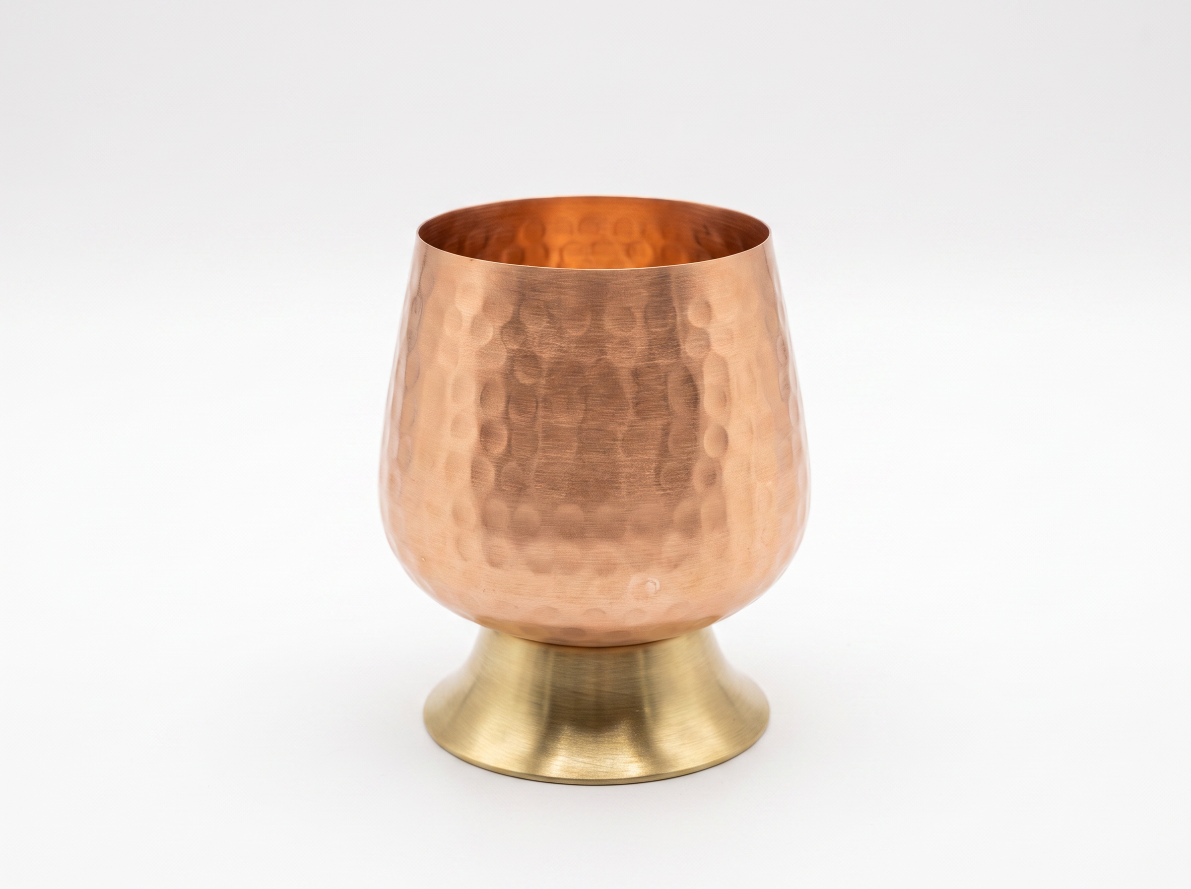 Handcrafted Hammered Copper Goblet with Brass Base