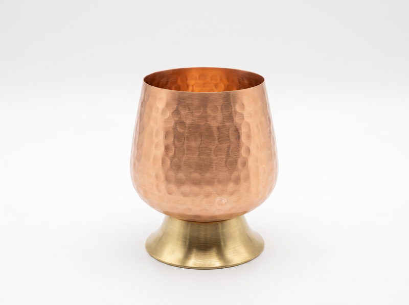 Handcrafted Hammered Copper Goblet with Brass Base