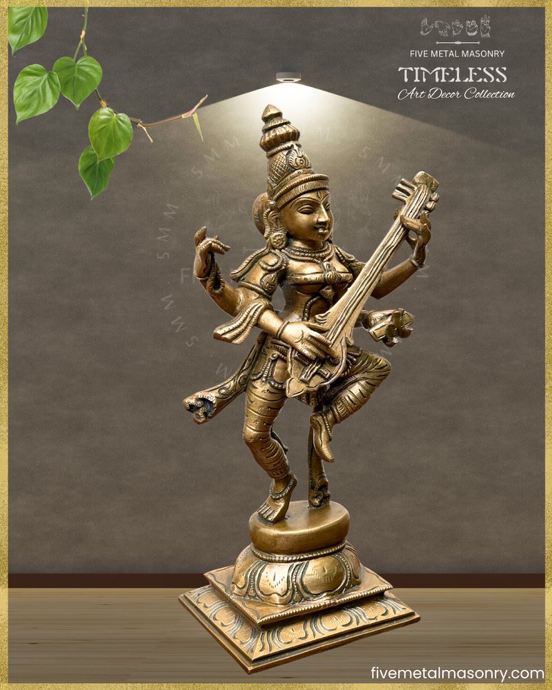 Nrtta (Dancing) Saraswati Panchaloha Bronze Icon - 13" - Timeless Collection