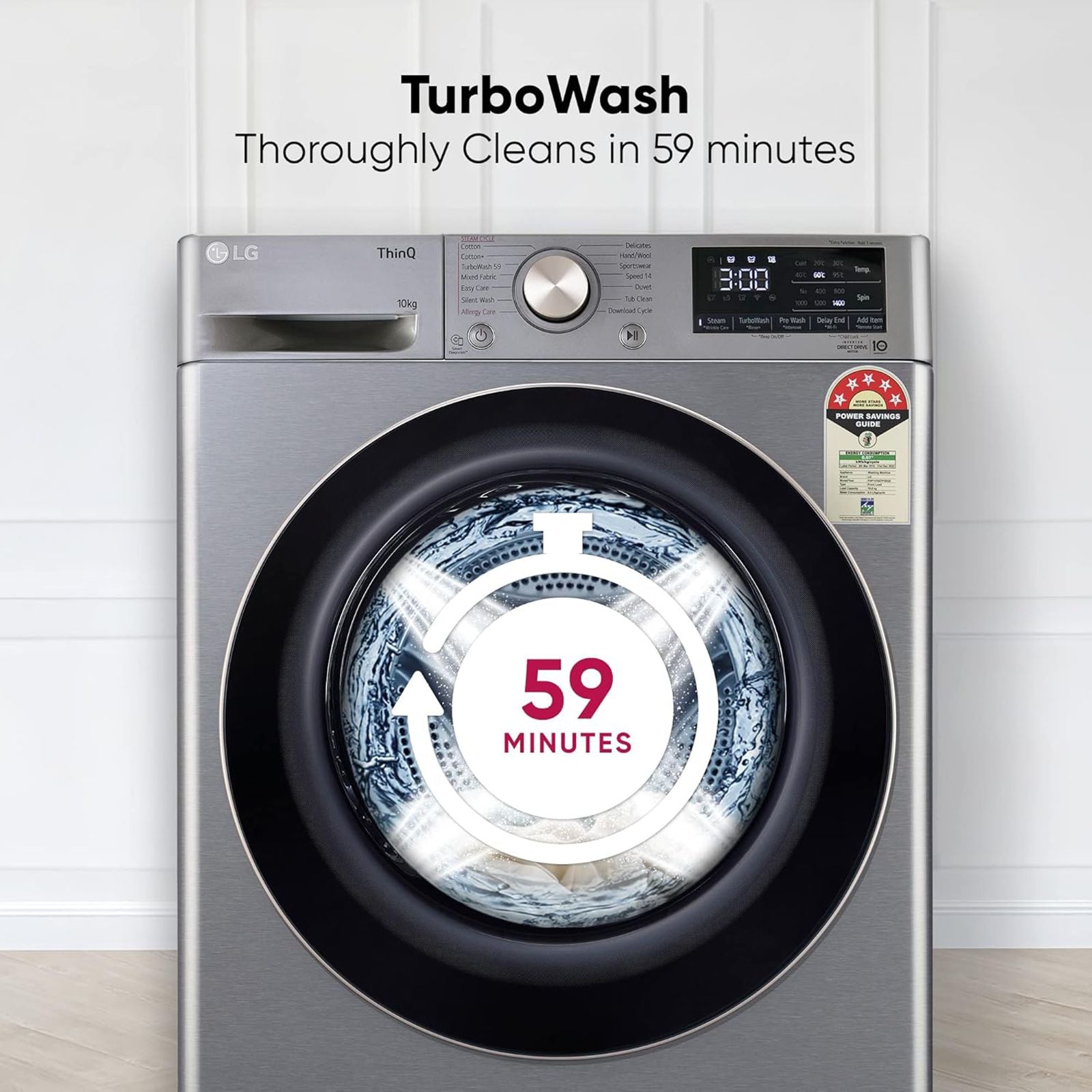 LG 10 kg 5 Star Fully Automatic Front Load Washing Machine (FHP1410Z7P.APSQEIL, Smart Diagnosis, Platinum Silver)