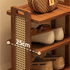 Astera Premium Wooden Shoe Rack with Woven Cane Sides