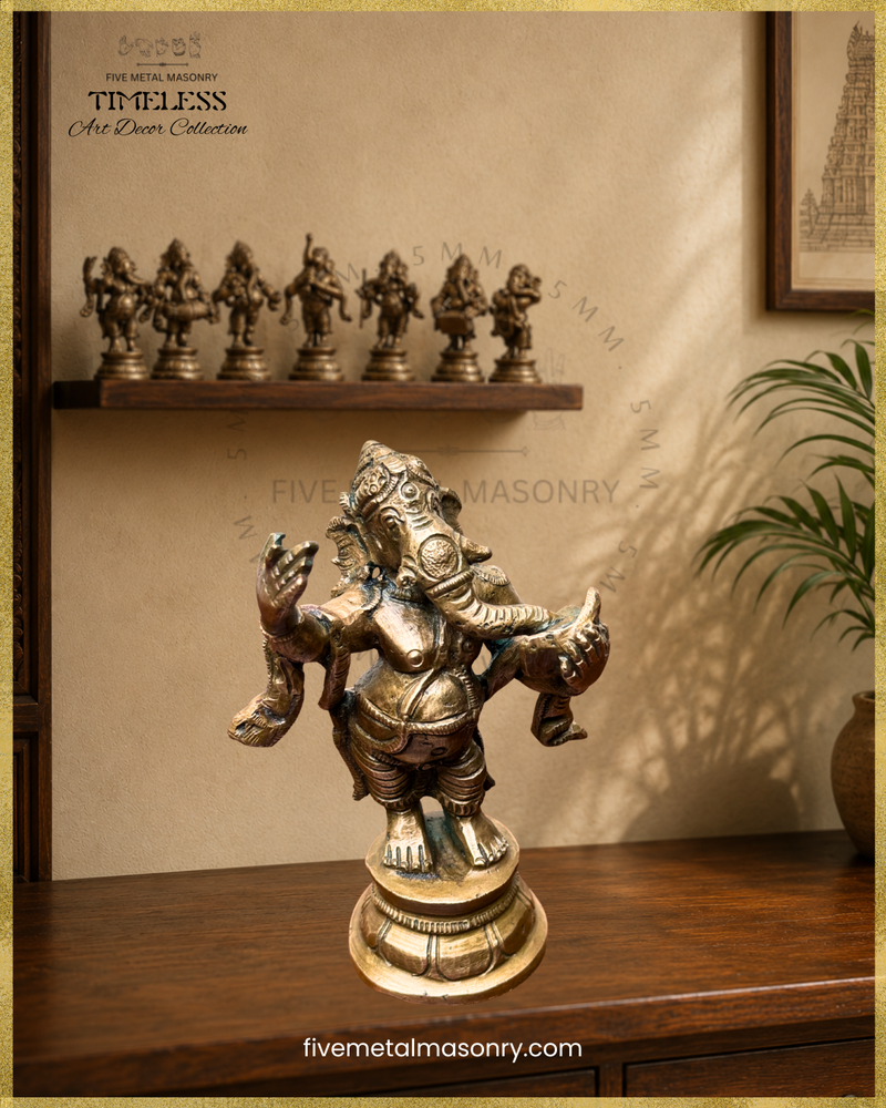 Musical Ganesha Set (7 icons)  - Panchaloha Bronze Icon - 5"- Timeless Collection