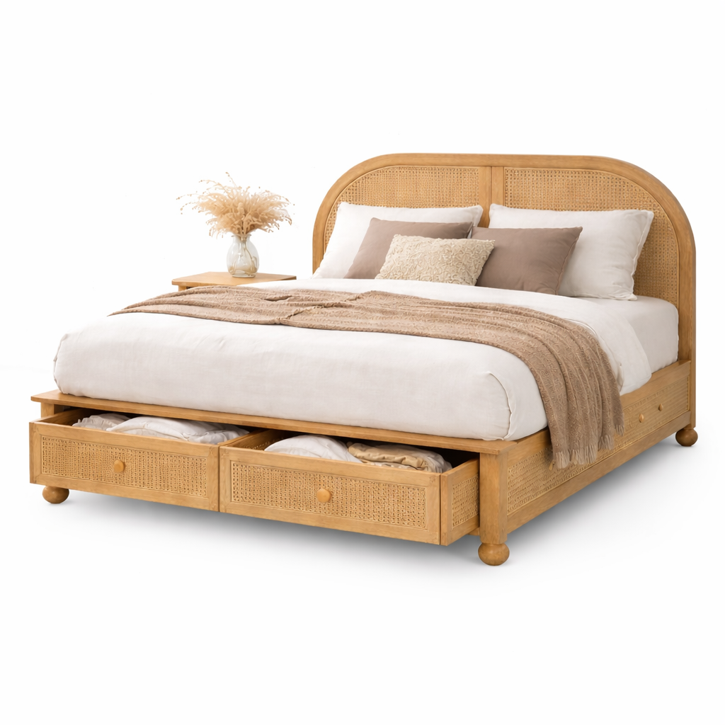 Valencia Rattan Bed With  Drawer Storage