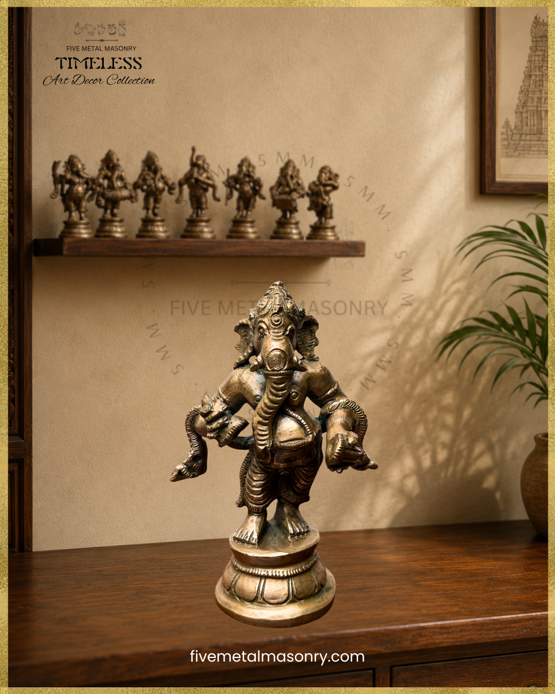 Musical Ganesha Set (7 icons)  - Panchaloha Bronze Icon - 5"- Timeless Collection