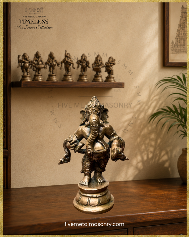 Musical Ganesha Set (7 icons)  - Panchaloha Bronze Icon - 5"- Timeless Collection
