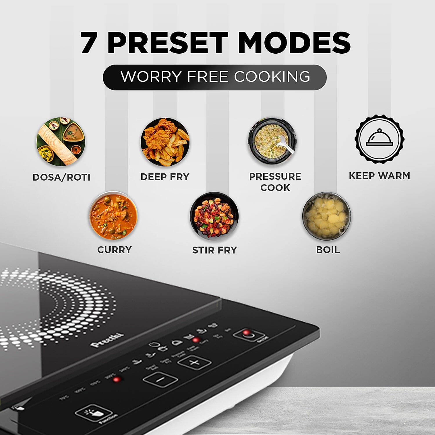 Preethi Indicook IC123 1600-Watt Induction Cooktop, Soft Touch Button with Crystal Glass (Black)