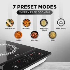 Preethi Indicook IC123 1600-Watt Induction Cooktop, Soft Touch Button with Crystal Glass (Black)