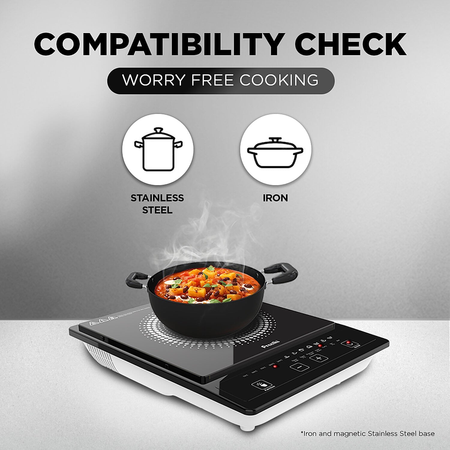 Preethi Indicook IC123 1600-Watt Induction Cooktop, Soft Touch Button with Crystal Glass (Black)