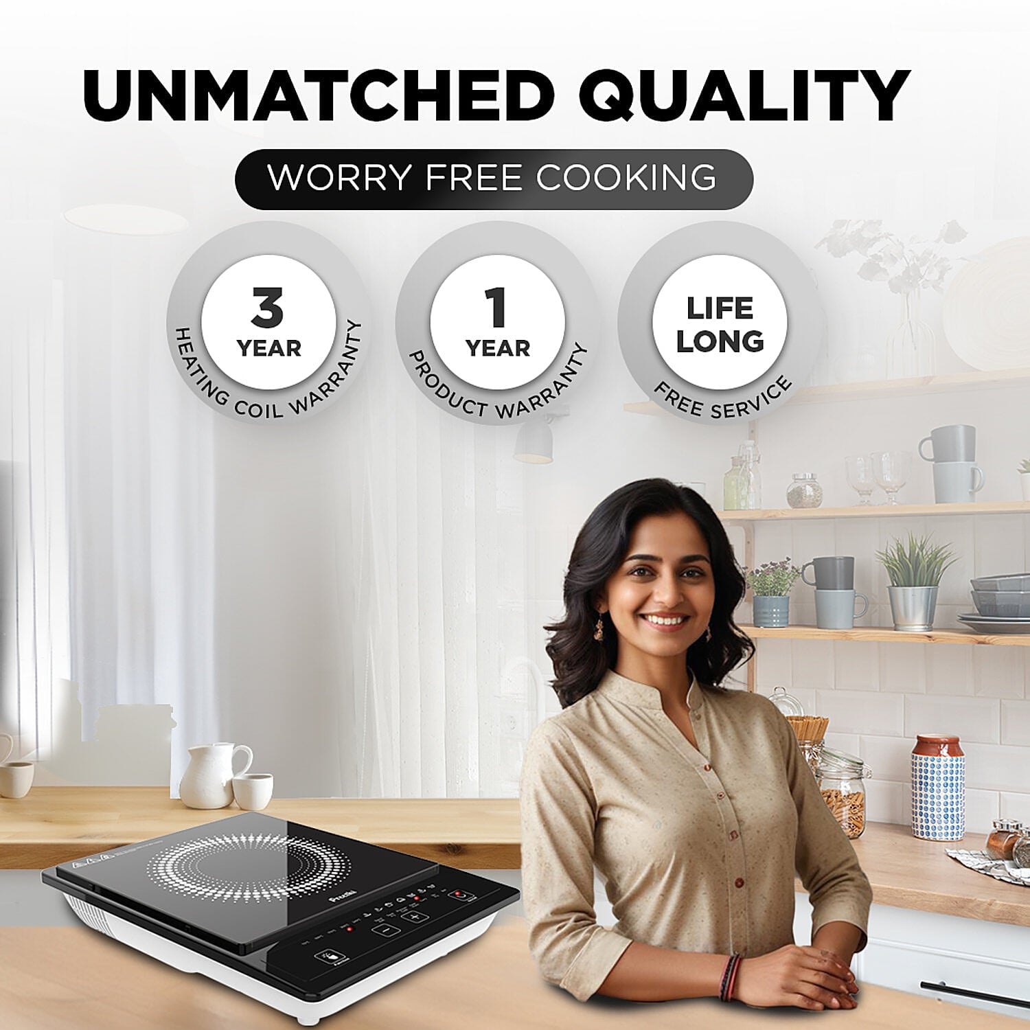Preethi Indicook IC123 1600-Watt Induction Cooktop, Soft Touch Button with Crystal Glass (Black)