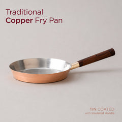 Traditional Copper Fry Pan with Tin Coating and Insulated Handle (तांबा का फ्राई पैन)