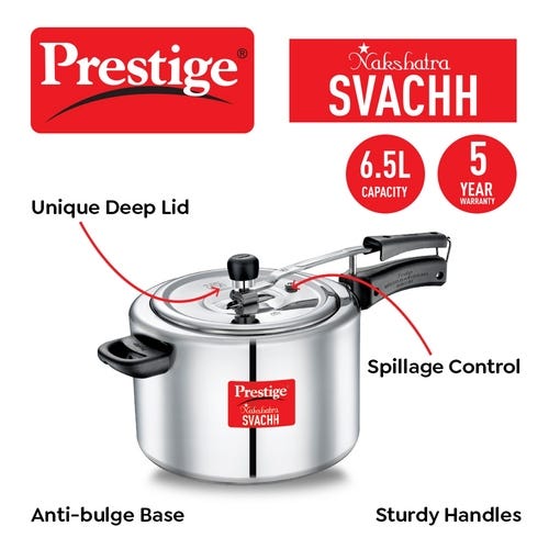 Prestige Nakshatra Svachh Aluminium Spillage Control Pressure Cooker (Silver)