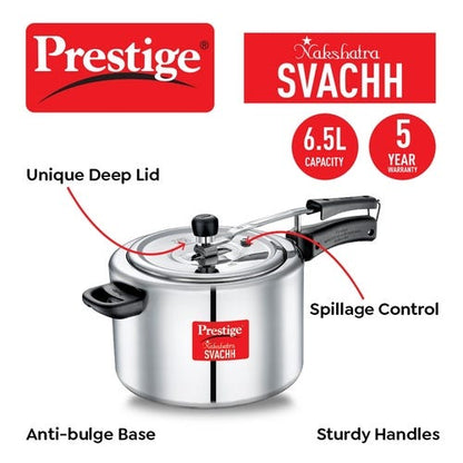 Prestige Nakshatra Svachh Aluminium Spillage Control Pressure Cooker (Silver)