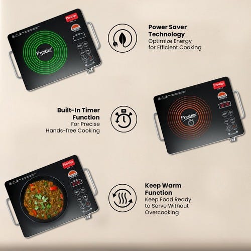Prestige PIC 20.0 Induction Cooktop 1600 W with Push Buttons (Black) | Indian Menu Options