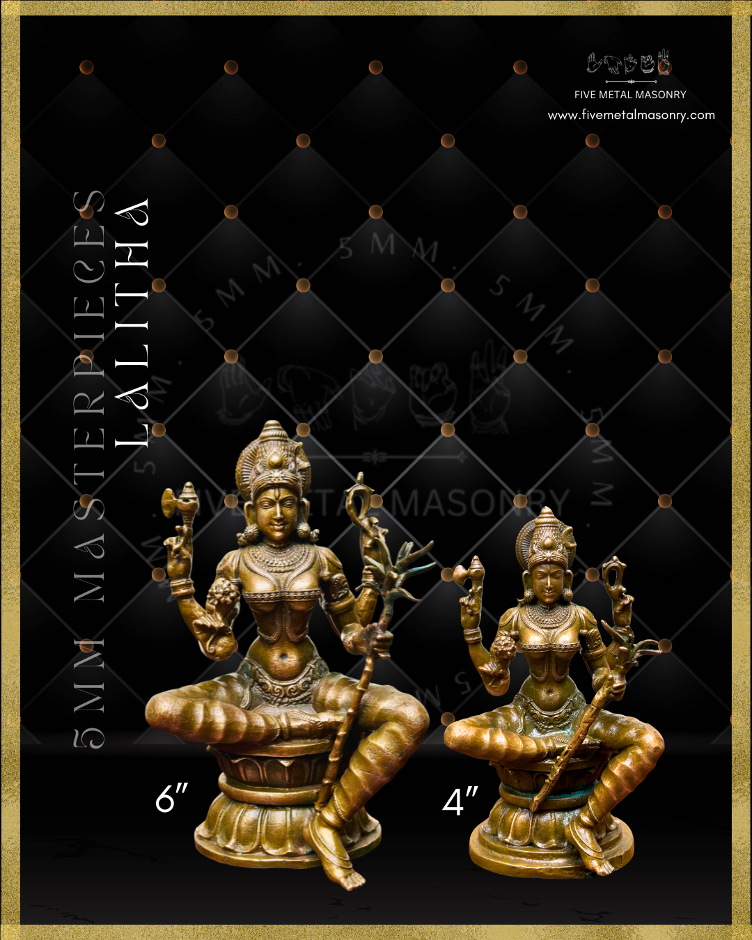 Lalitha-Tripurasundari  Panchaloha Bronze Icon - 6"-  Masterpieces Collection