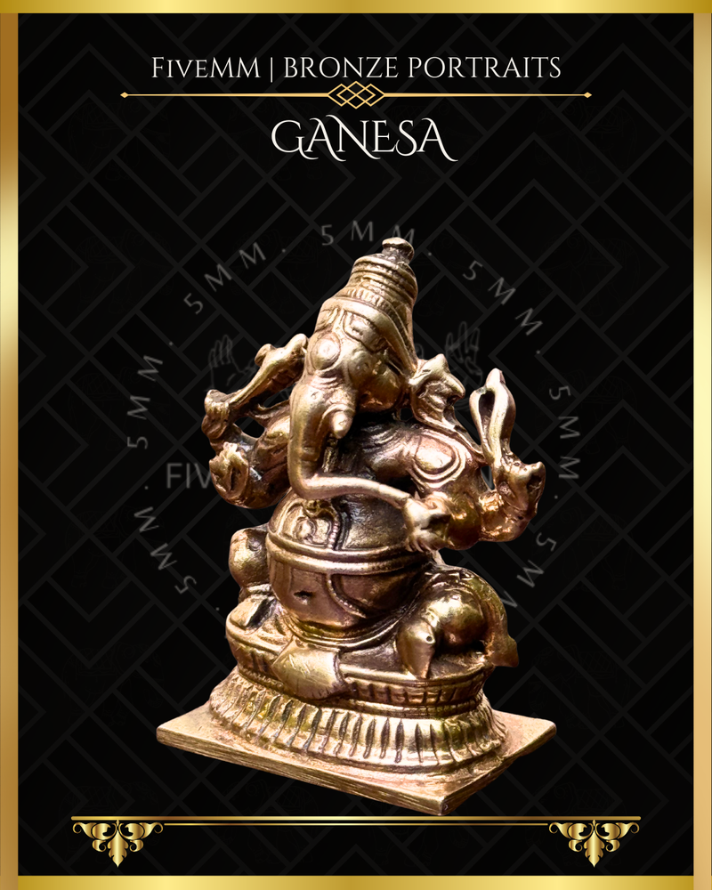 Ganesa Panchaloha Bronze Icon - 1.5" Seated (Trunk:Left) - Polished finish