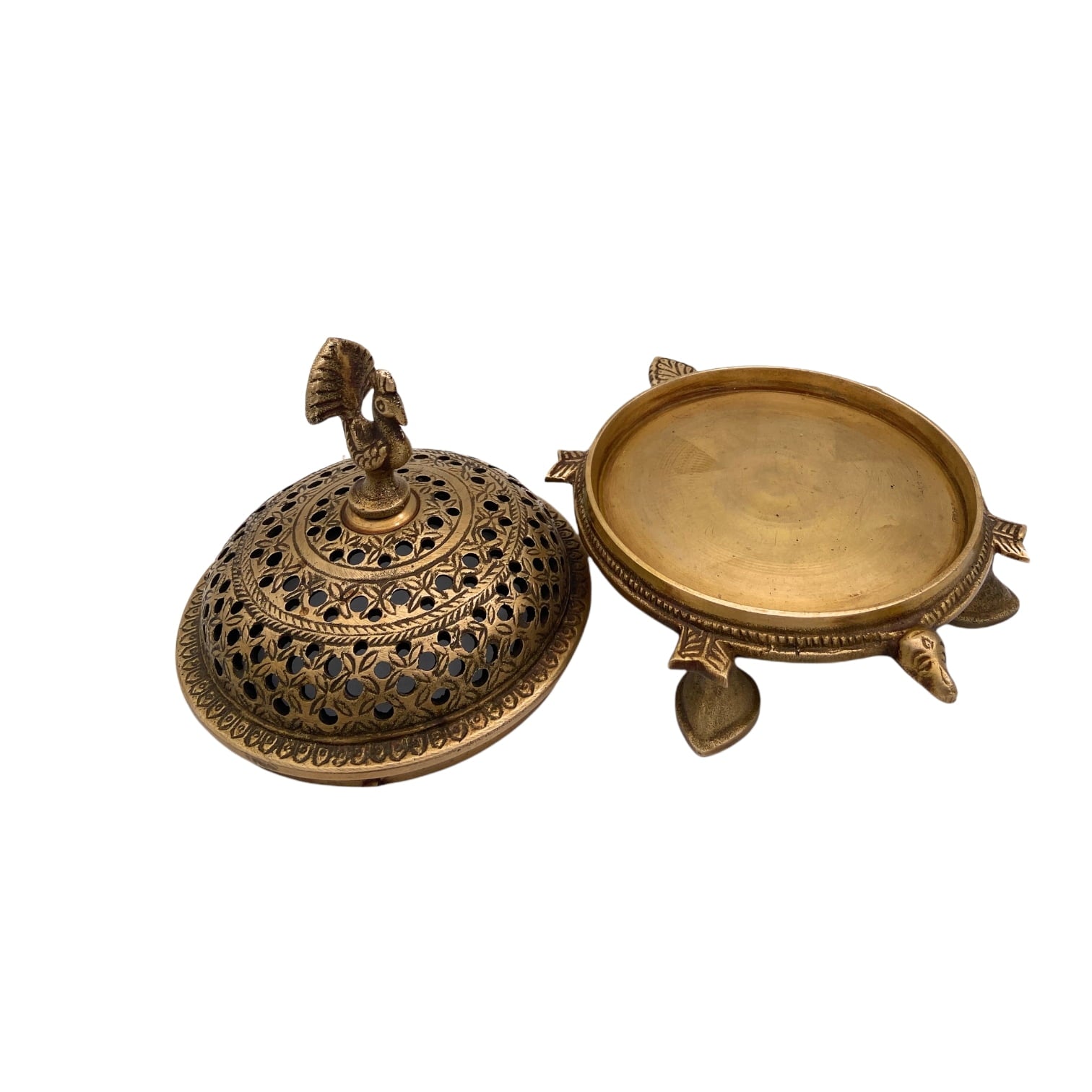 Brass Dhoop Dani, Peetal Sambrani Burner, Pital Agarbatti Stand for Pooja, Loban Dani, Bakhoor Holder,Gold, 5 Inch, 1 Piece