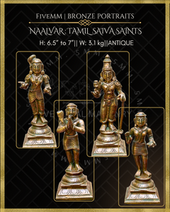 Naalvar:Tamil Saiva Saints (Nayanmars) Panchaloha Bronze Icon Set - 6.5" to 7"