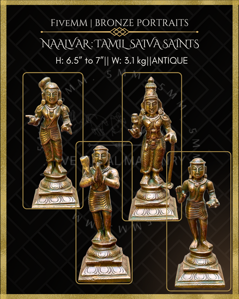 Naalvar:Tamil Saiva Saints (Nayanmars) Panchaloha Bronze Icon Set - 6.5" to 7"
