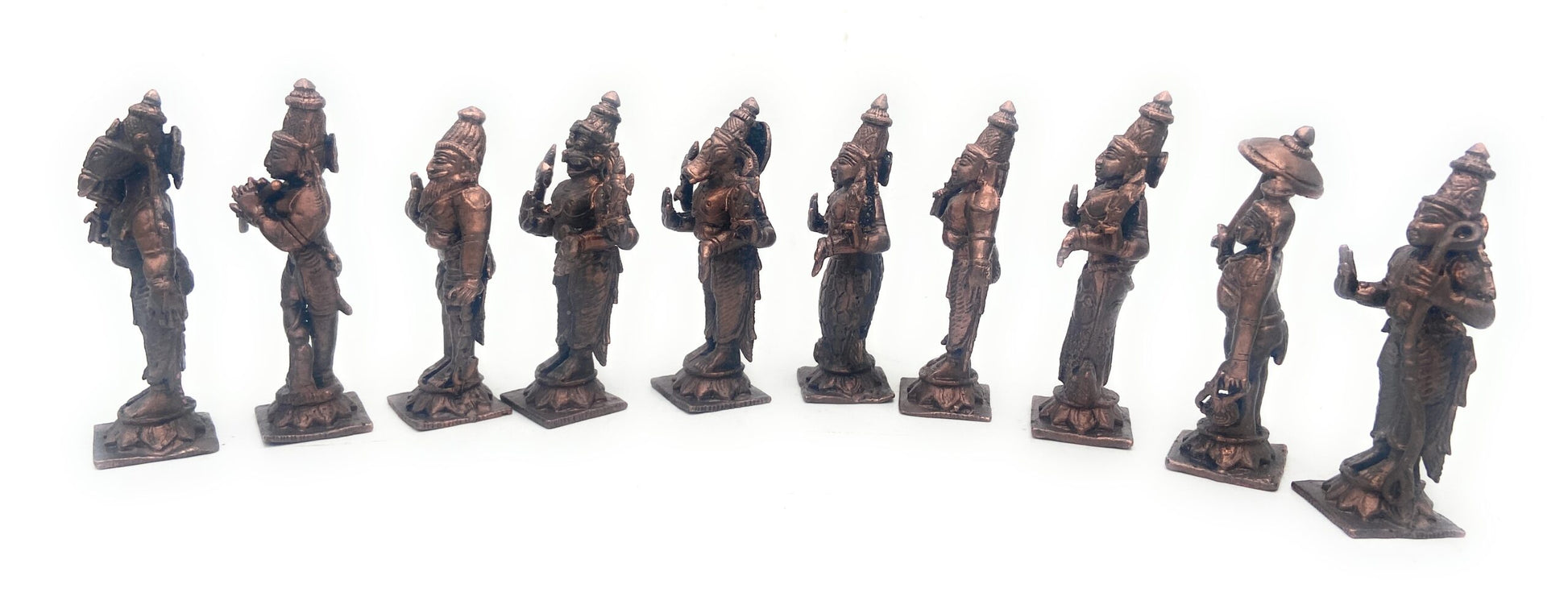 Bhunes Copper Das Avatar Dashavatara Dasavatharam Of Lord Vishnu Statues Ten Incarnations Avatars Idol Murti Home Puja Temple,Brown, 3.5 Inch, 1 Piece
