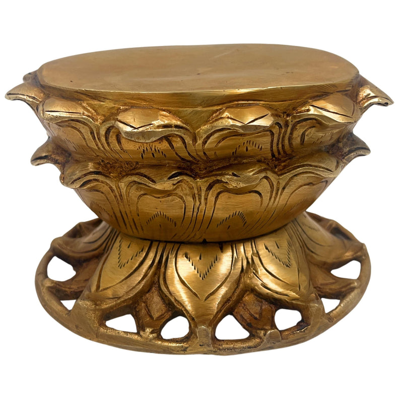 Bhunes Brass Lotus Shaped Pooja Chowki for Kalash, Deity Idol Stand, Mandir Platform, Kamal Peetha Singhasan, Traditional Pital Bajot Aasan for Temples & Home Decor,Gold, 3.5 Inch, 1 Piece