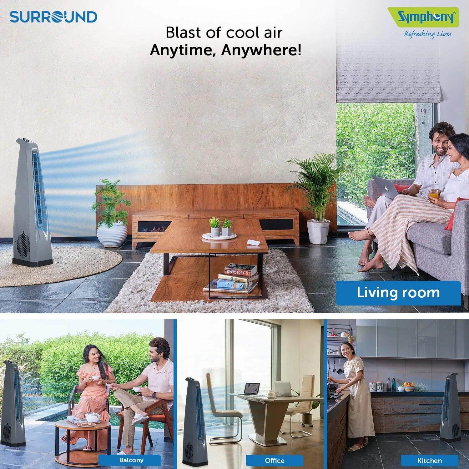 Surround Grey | Tower Fan | Knob Control | Bladeless Turbo ThrowTM (BLTT) Technology