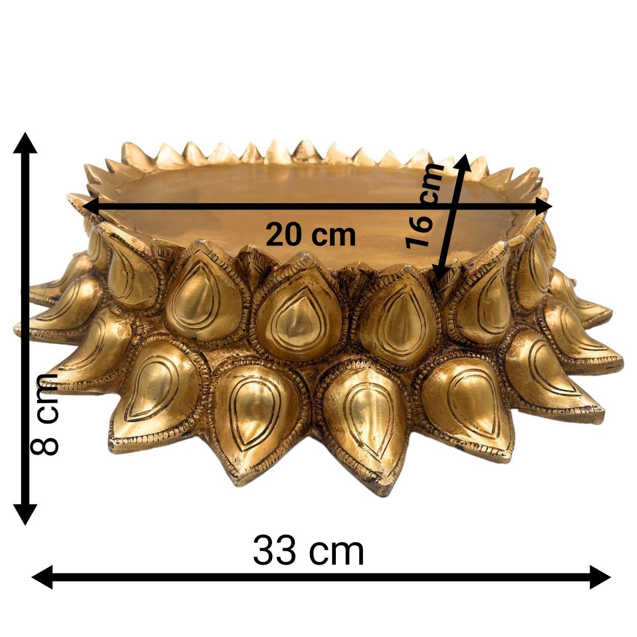 Bhunes Brass Lotus Shaped Pooja Chowki for Kalash and Deity, Handcrafted Mandir Bajot, Big Kamal Sinhasan Stand, Devotional Brass Platform for Temple, Home Decor, Rituals, Gold, 3 Inch, 1 Piece