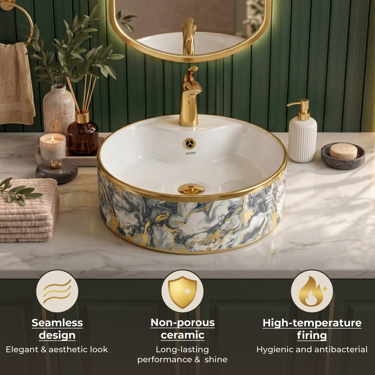 Plantex Table Top Wash Basin For Bathroom/Small Basin for Handwash/Countertop Washbasin - Indo-European Collection (16 x 16 x 6 Inch)-4