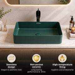 Plantex Ceramic Basin/Tabletop Wash Basin for Bathroom/Rectangle Over Counter Vessel Sink for Restaurant/Hotel (Matt Green, 24 x 14 x 4.5 Inch)-4