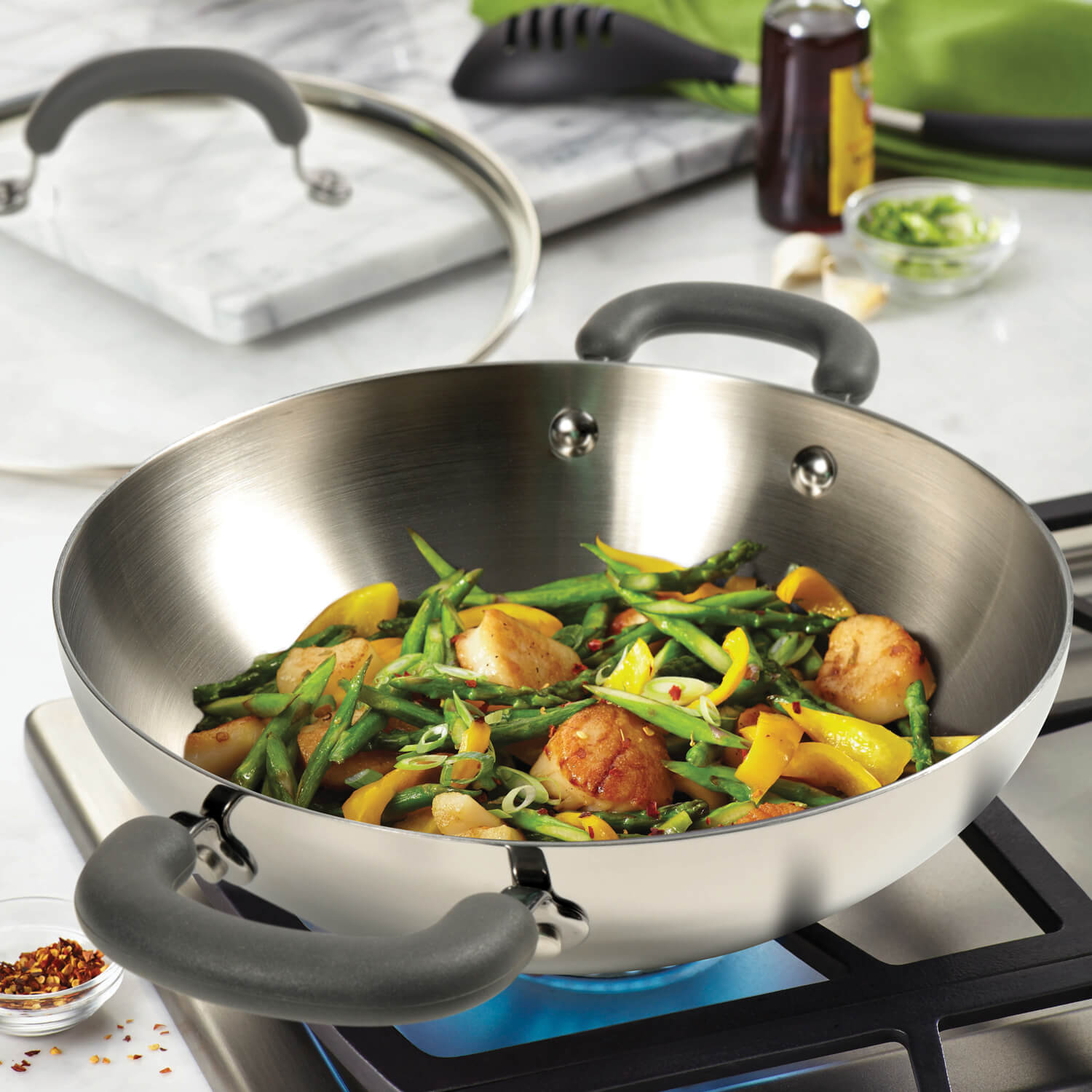 Meyer Trivantage Stainless Steel Triply Cookware Kadai/Wok with Lid, 22cm