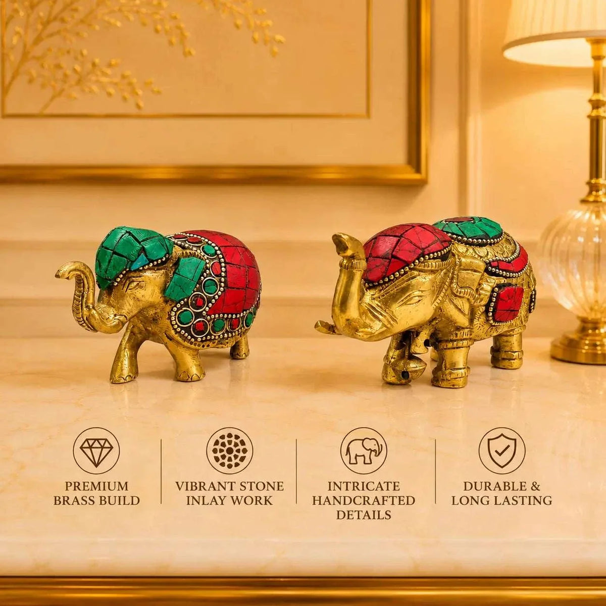 Brass Stone Work Elephant Statue