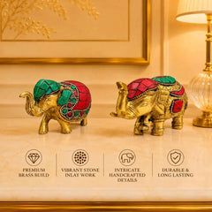 Brass Stone Work Elephant Statue