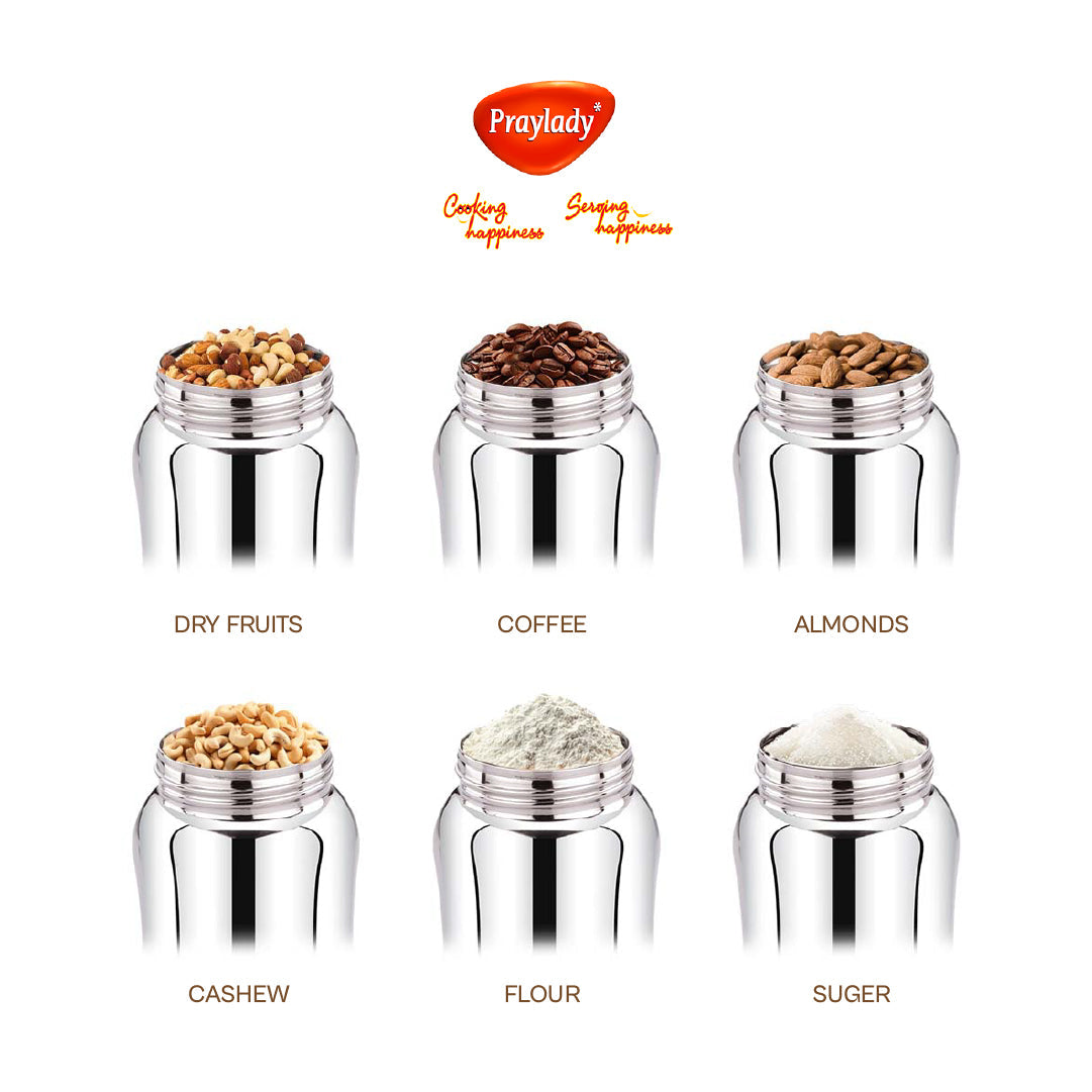Stainless Steel Airtight & Leak-Proof Canister – Tea, Coffee, Sugar Storage Jar with See-Through Lid |(500ml - 1300ml)