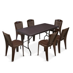 Nilkamal Celebration 1 + 6 Chair Dinning Set (Weather Brown)