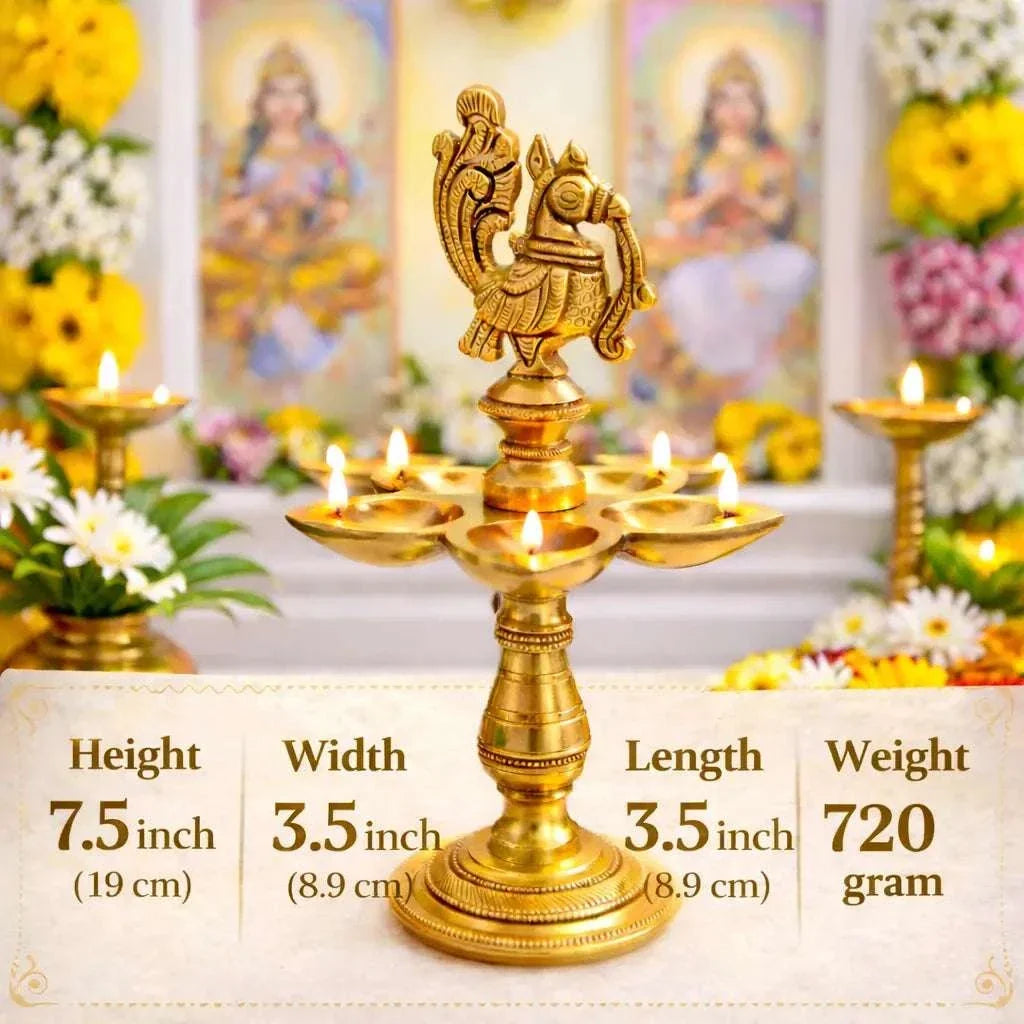Brass Ethnic Five Petal Peacock Diya / Lamp (7.5 Inch)