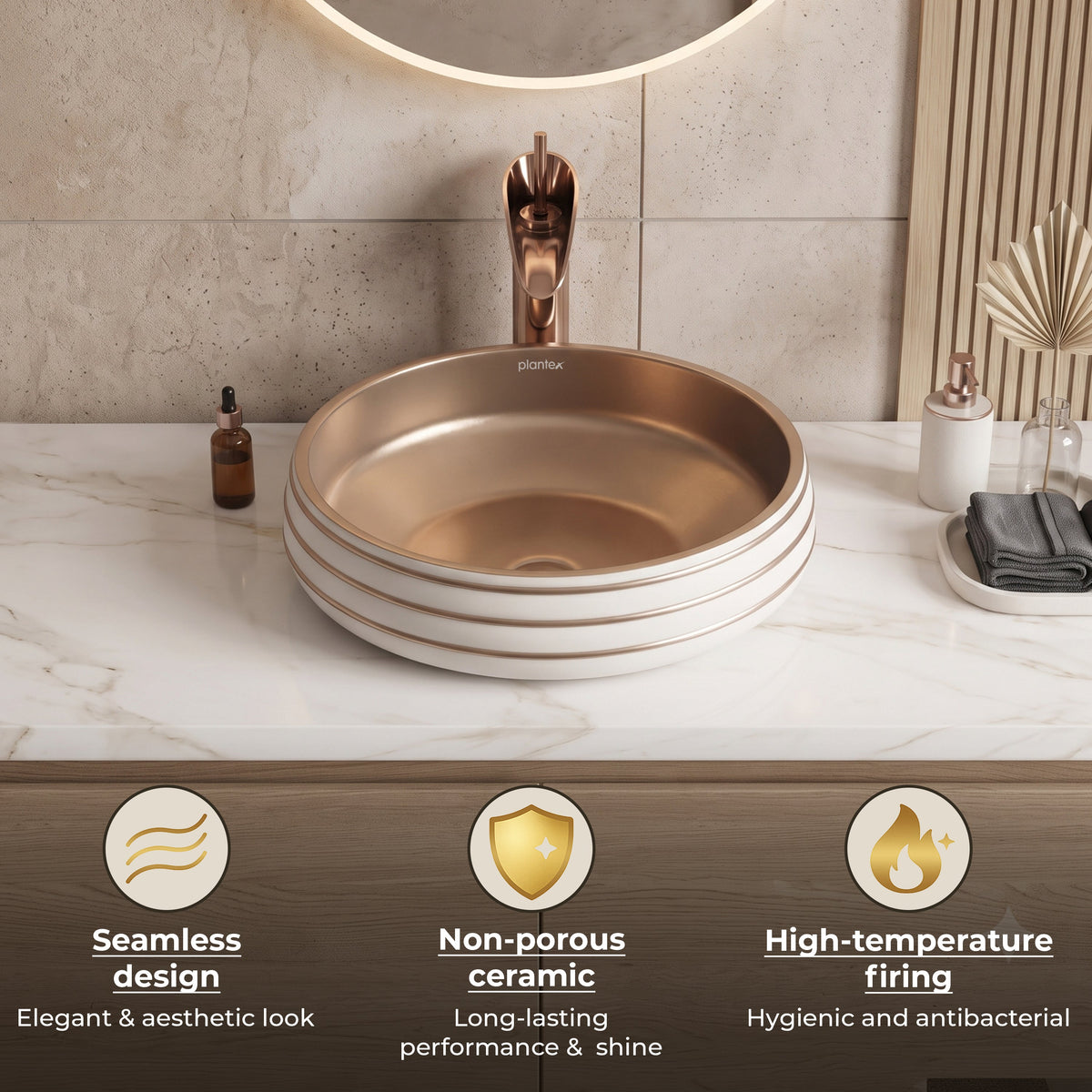 Plantex Round Wash Basin for Bathroom/Ceramic Tabletop Washbasin/Basin for Bathroom Indo-European Collection (16 x 16 x 7 Inch)-5