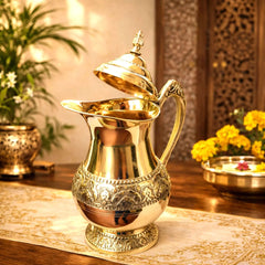 Brass Handcrafted Water Jug With Lid (9.5 Inch)