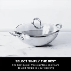 Meyer Select Stainless Steel Frypan and Wok with Lid 3-Piece Cookware Set