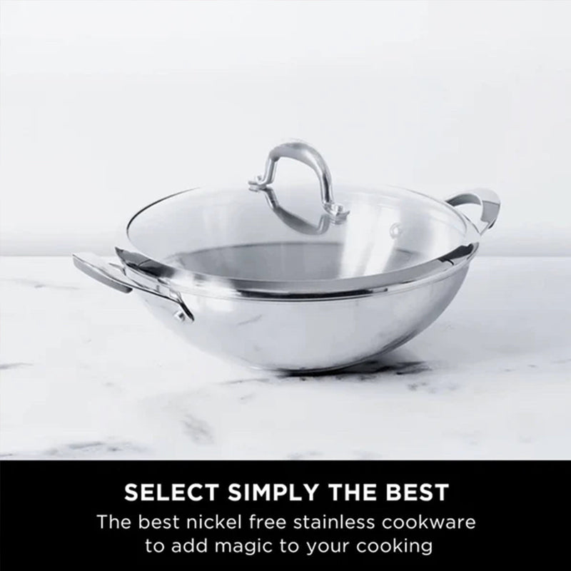 Meyer Select Stainless Steel Frypan and Wok with Lid 3-Piece Cookware Set