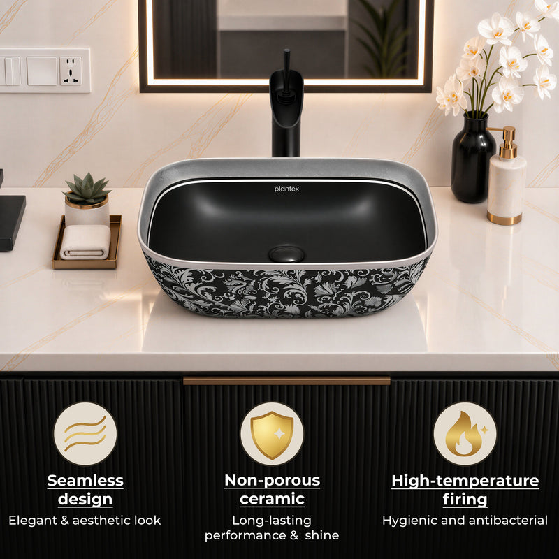 Plantex Wash Basin for Bathroom/Ceramic Table Top Washbasin/Countertop Vessel Sink Basin - Indo-European Collection (EQTT-521,18 x13x 5 Inch)-6
