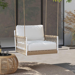 Ulek Single Seater Hanging Swing Without Stand For Balcony , Garden Swing (White + Tan) Braided & Rope
