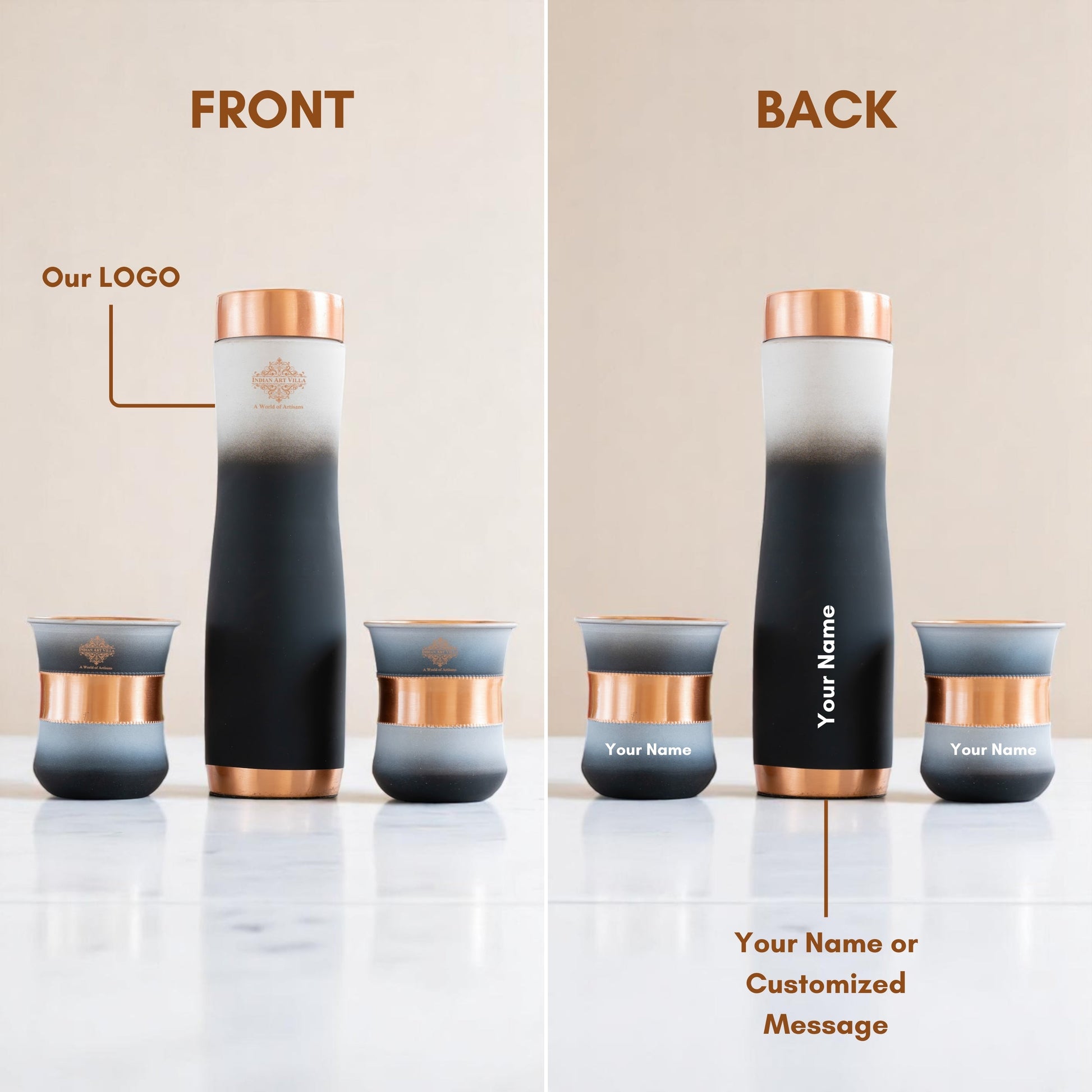 Personalized Copper Ombre Bottle & Glass Gift Set – Silk Finish