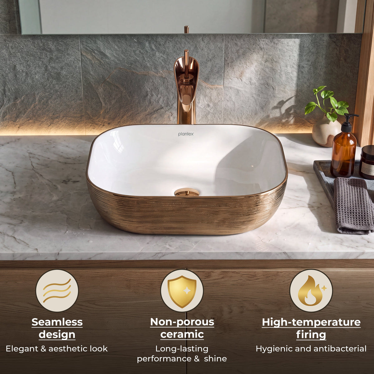 Plantex Ceramic Table Top Wash Basin/Basin for Bathroom/Washbasin/Bathroom Sink - Indo European Collection (19.7 x 15 x 5.5 Inch)-4